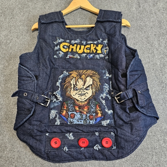 3XL LARGE DOG CHUCKY Horror Movie Quilted Vest Buckle Halloween Embroidered WOW - Picture 2 of 15